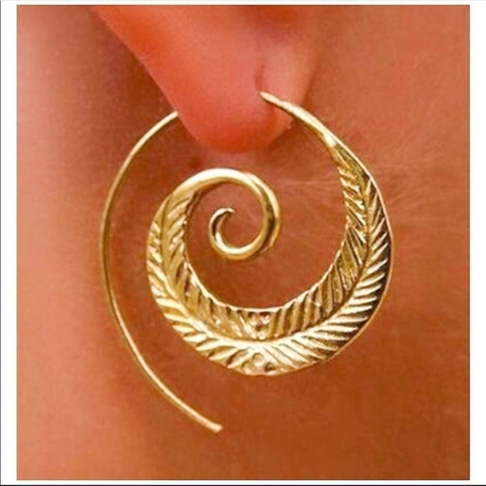 NEW Gold Plated Swirl Earrings Boho Ethnic Round Hoop Stainless Steel